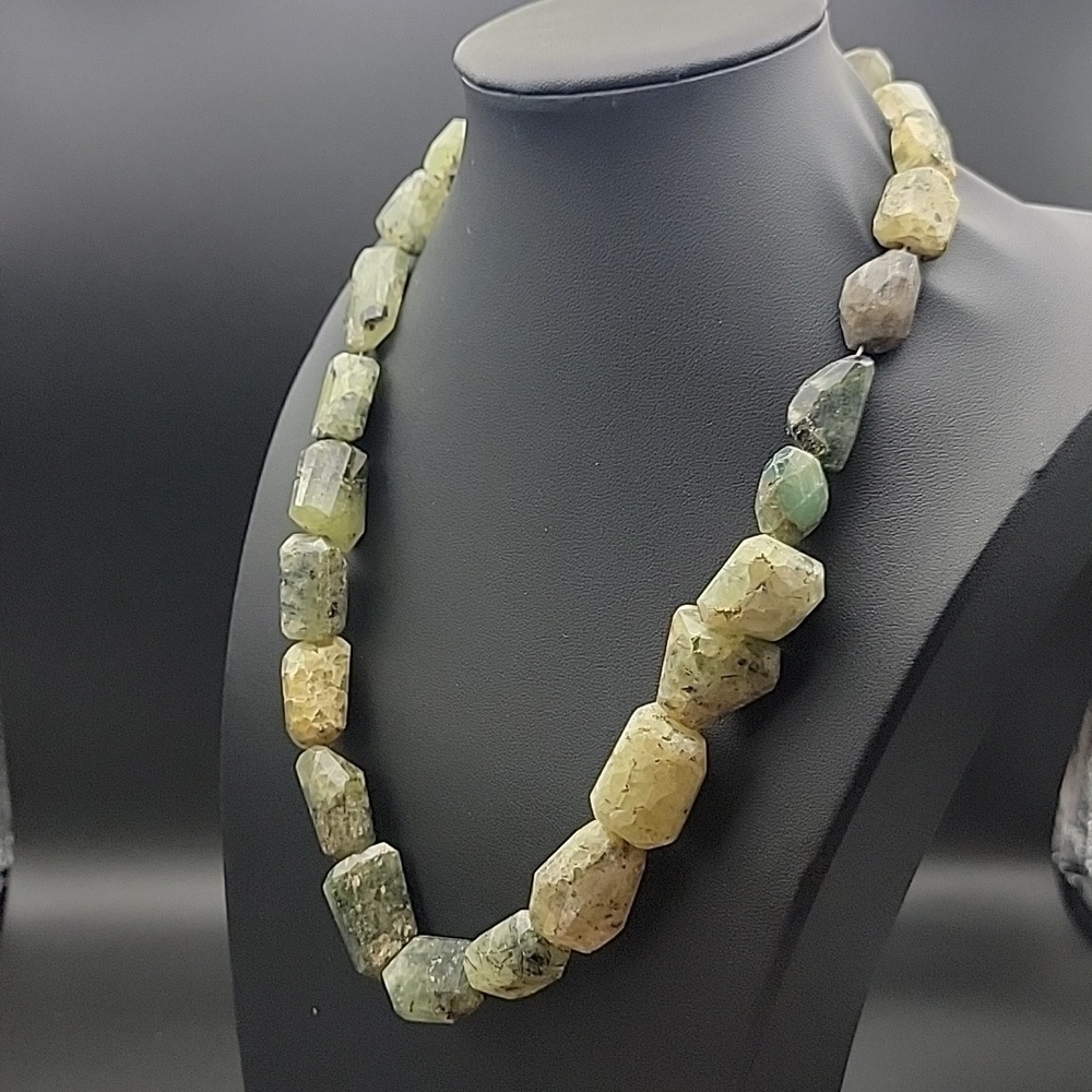 Faceted Agate Prehnite 734 Cts Beaded Natural Gemstone Necklace Unisex Crystal